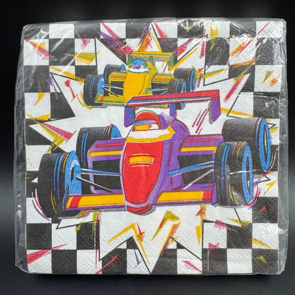 90's Victory Lane Race Car Party Napkins 4 Packs Vtg USA Made Checkered Flag - Picture 5 of 6